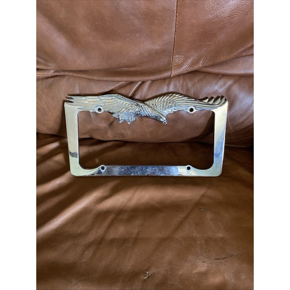 R.O.C. Eagle License Plate Holder Silver Chrome Metal Frame All Weather USA